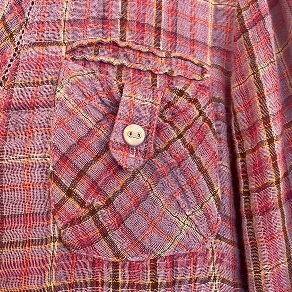 Sanctuary purple plaid cotton popover blouse size small - Picture 4 of 11
